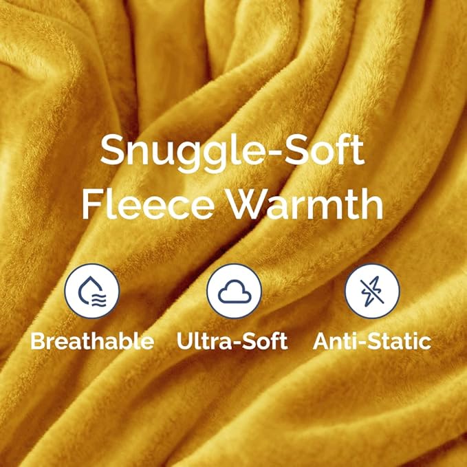 Ultra Soft Fleece Blanket Queen Size - Flannel Fleece Luxury Queen Blanket - Lightweight for Couch Bed Chair - Thick, Warm and Breathable - All Season Cozy Fuzzy, Anti-Static Microplush Bedding, Gold