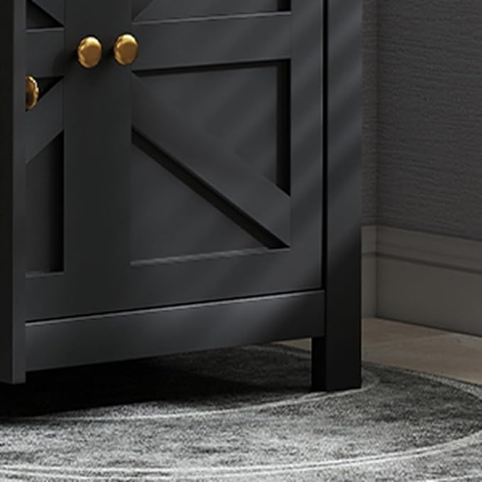 Farmhouse Kitchen Cabinet with Drawers, Rustic Sideboard Buffet Cabinet with Shelves and 4 Doors, Coffee Bar Cabinet, Storage Cabinet for Entryway Living Room Kitchen,Black