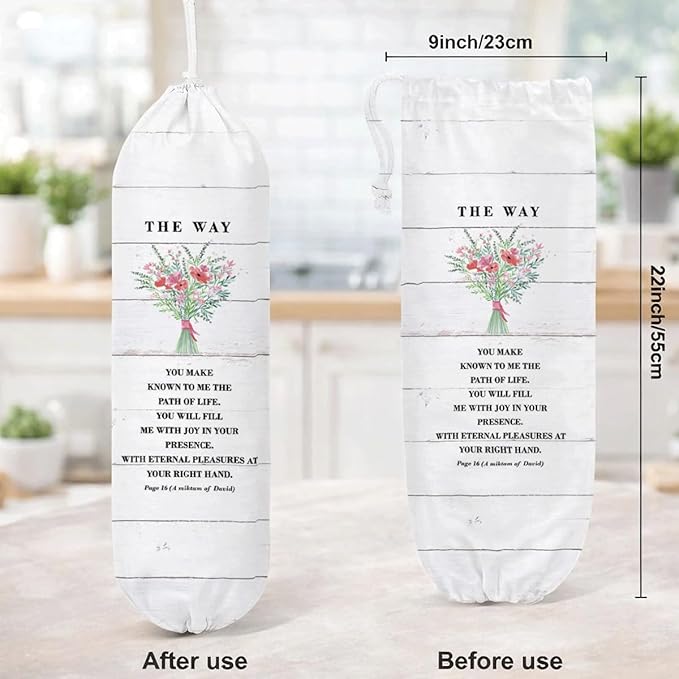 Plastic Bag Holder, The Way Page 16 Plastic Bag Holder Christian Decor, Reusable Hanging Trash Bags Dispenser, Christian Kitchen Gifts for Women Plastics Bags Holders with Bible Verse