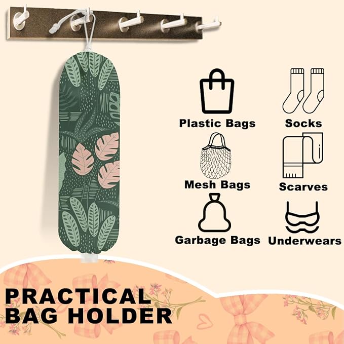 Tropical Green Leaves Plastic Bag Holder, Grocery Bag Holder for Plastic Bags, Nature Greenery Reusable Grocery Bags Storage Dispenser for Home Kitchen Decor, Plant Lover Gifts for Women