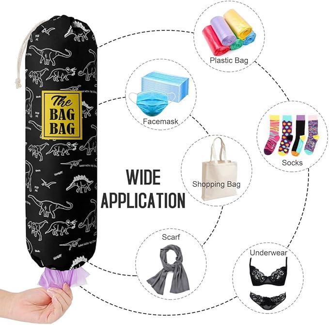 HiLus Dinosaur Pattern Grocery Bags Holder, Wall Mount Plastic Bags Storage Container Dispenser, Kitchen Organizer (H-18)