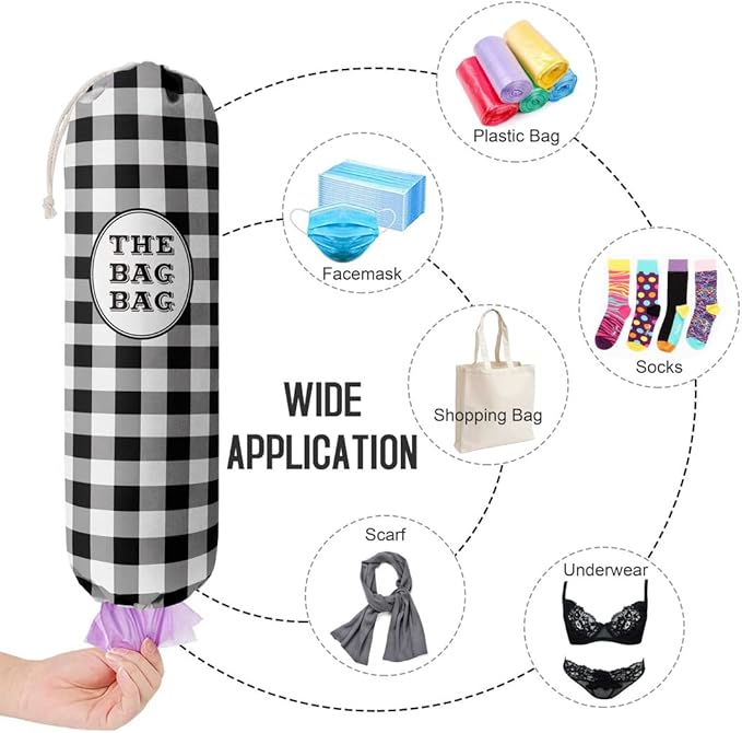 Black White Buffalo Check Plaid Grocery Bags Holder Organizer For Shopping Bags，Wall Mount Plastic Bags Storage Container Dispensers, Kitchen Housewarming Gifts For Women Family Friends Grandma Mom