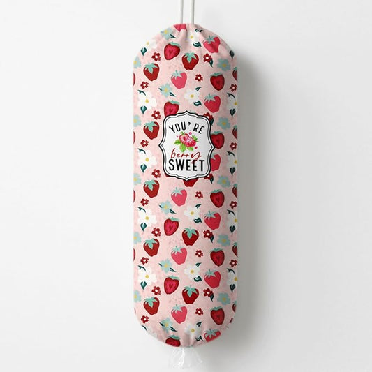 Plastic Bag Holder, Pink Strawberry Plastic Bag Holder, Bags Holders for Plastics Bags Groceries Store, Reusable Trash Sack Storage Dispenser, Kitchen Gifts For Women Family Friends