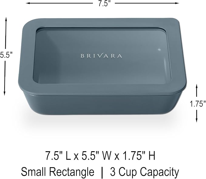 Ceramic Coated Glass Food Storage Container | No PTFE, PFOA, PFAS, and BPA | Reusable Non Toxic Meal Prep Container with Glass Lid | Easy To Store | 3 Cup Rectangle [Dusk]