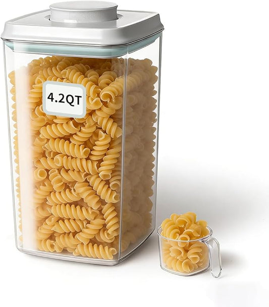Airtight Food Storage Container with One-Touch Lid, 4.22 QT / 4.0 L Stackable Durable BPA-Free PET for Flour, Sugar, Cereal & Kitchen Pantry Organization.