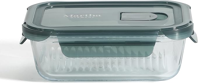 Martha Stewart Shadowbrook 5-Piece Borosilicate Glass Storage Container Set – Airtight Locking Lids, 21.6 oz Meal Prep, Leftover & Lunch Containers, Microwave, Oven & Dishwasher Safe