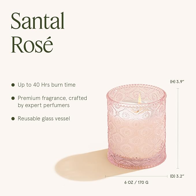 LA JOLIE MUSE Santal Rose Scented Candle – Saffron, Rose & Leather | 6 oz Natural Soy Wax | 40 Hours Clean Burn | Valentines Day Gifts for Her | Elegant Home Decor