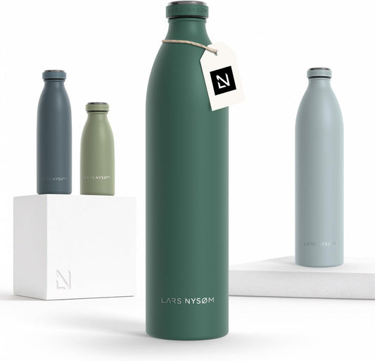 LARS NYSØM Stainless Steel Insulated XL Water Bottle 12oz 17oz 25oz 34oz 51oz | Insulated Thermo Flask for Hot and Cold Beverages | Leakproof Drinking Bottle (Pine Green, 50.7 oz)