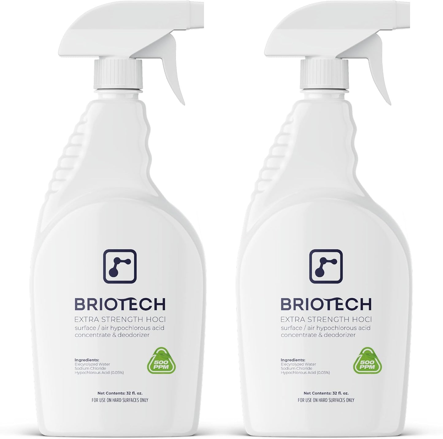 BRIOTECH Extra Strength HOCl Cleaner, 500 PPM Hypochlorous Acid Concentrate, ULV Foggers & Humidifiers, Professional Deodorizer for Dental, Offices, Schools, Homes, Peroxide Free, 32 fl oz (2 Pack)