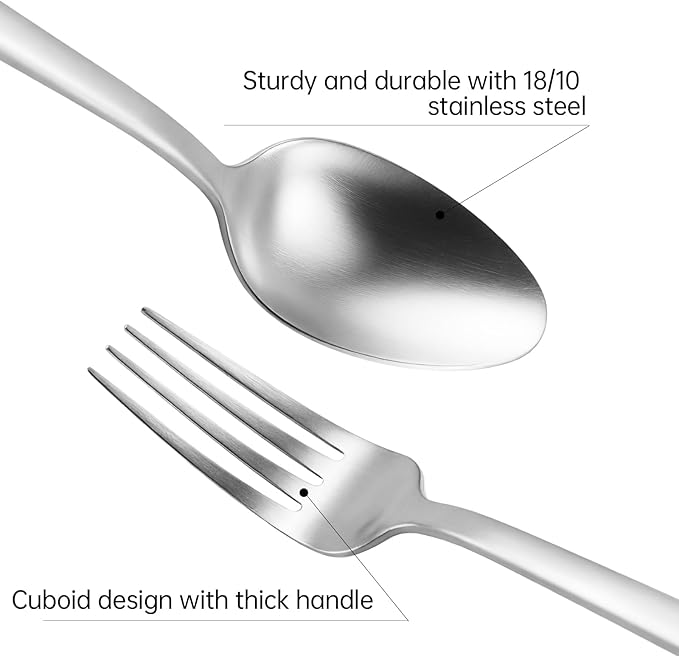 Stainless Steel Flatware Set Hand Forged 18/10 Silverware Set Cutlery Set Silver Cuboid Handle Matte Finished 20 Pieces Service for 4