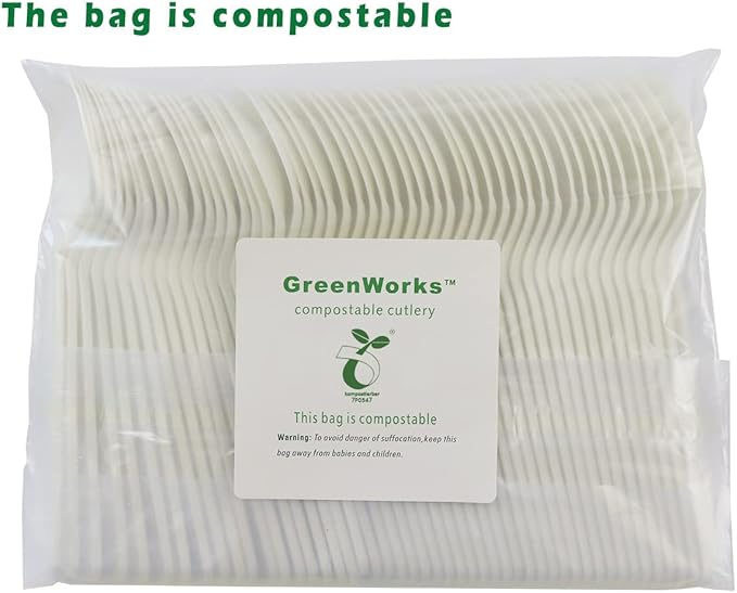 GreenWorks 1000 Heavy-duty Compostable Spoons,BPI Certified 7" Series Large Bulk Disposable Cutlery Spoon