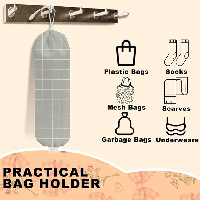 2Pcs Black White Buffalo Check Plaid Plastic Bag Holder, Wall Mount Grocery Bag Holder for Plastic Bags, Minimalist Grid Reusable Grocery Bags Storage Dispenser for Home Kitchen Farmhouse