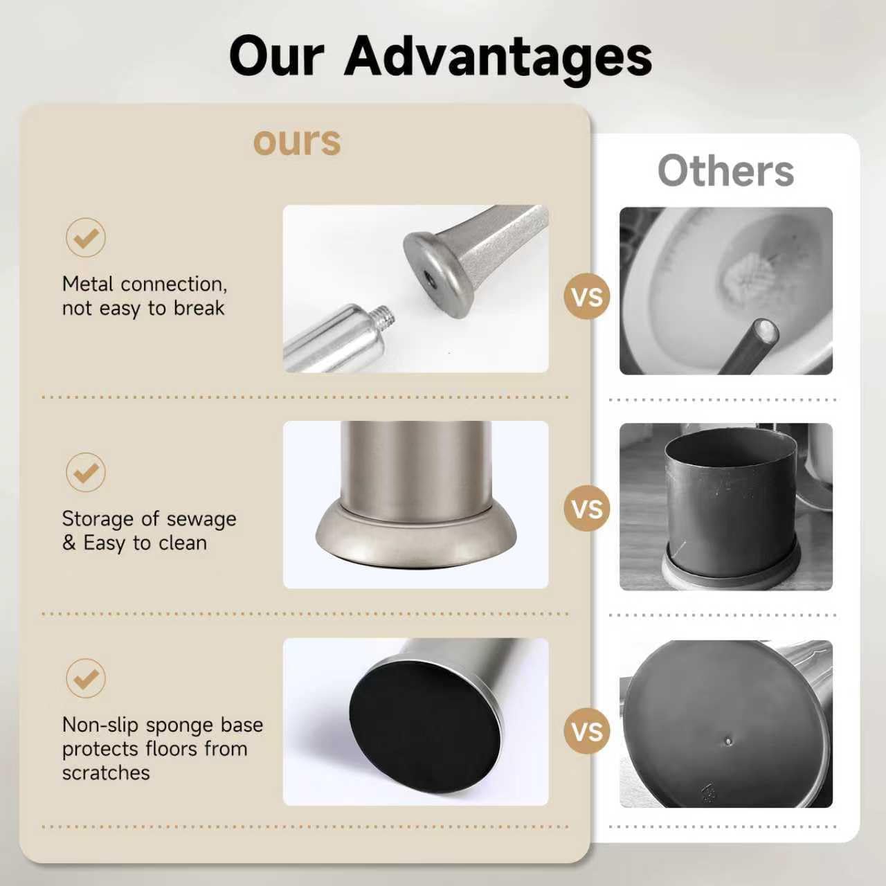 Stain Nickel Toilet Brush and Holder，Extra Long Handled Toilet Brush for Bathroom，Stainless Steel Heavy Duty Toilet Bowl Brush,Deep Cleaning Modern Toilet Cleaner Brush -Space Saving, Covered Brush