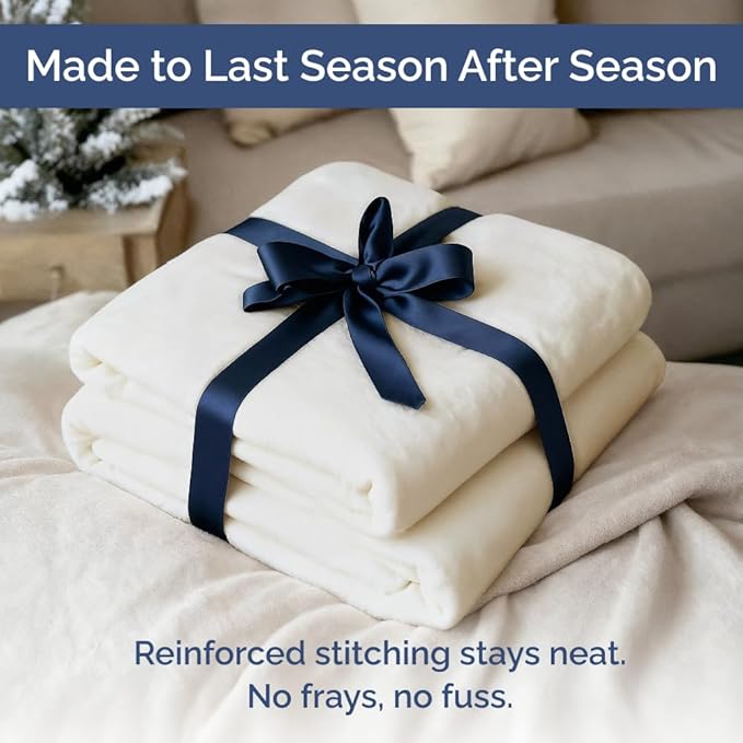 Ultra Soft Fleece Blanket Queen Size - Flannel Fleece Luxury Queen Blanket - Lightweight for Couch Bed Chair - Thick, Warm and Breathable - All Season Cozy Fuzzy, Anti-Static Microplush Bedding, Ivory