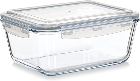 Large Glass Food Storage Container - Baking Containers with Hinged Locking Lids. 100% Leak Proof. 12 Cups / 3000 ml