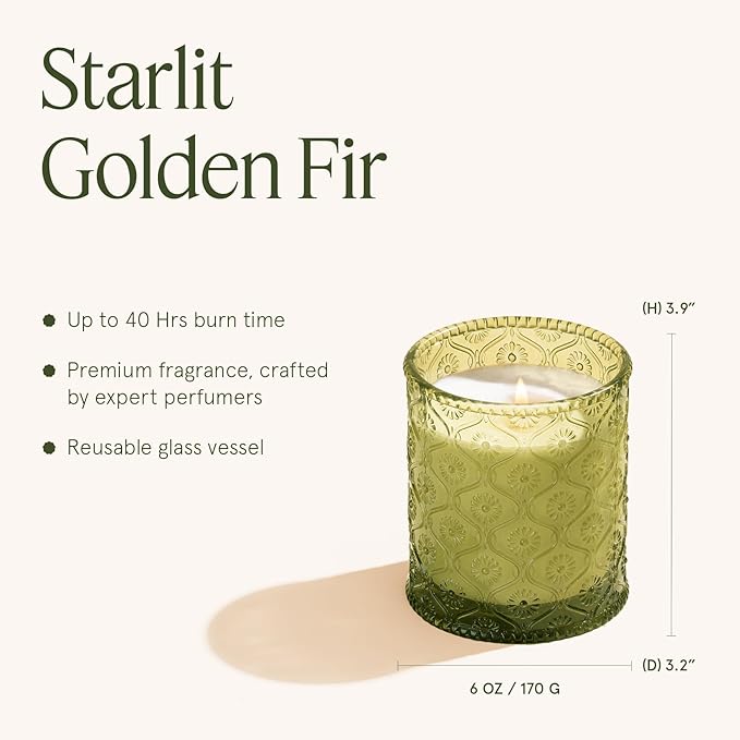LA JOLIE MUSE Starlit Golden Fir Scented Candle | Cedarwood, Patchouli & Fir Balsam | 6 oz Soy Wax | 40 Hours Clean Burn | Fresh Scent Candles for Home | Gift-Ready for Hosts & Gatherings