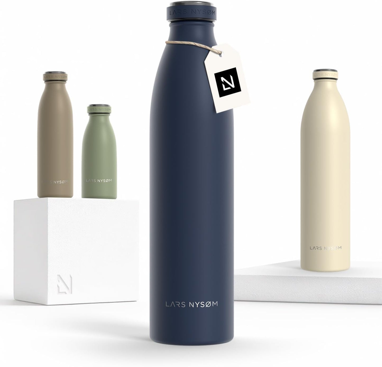 LARS NYSØM Stainless Steel Insulated Water Bottle 12oz 17oz 25oz 34oz 51oz | Insulated Thermo Flask for Hot and Cold Beverages | Leakproof Drinking Bottle (Midnight Blue, 33.9 oz)