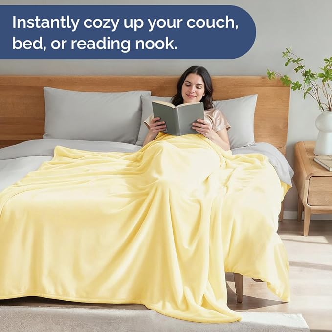 Ultra Soft Fleece Blanket Twin Size - Flannel Fleece Luxury Twin Blanket - Lightweight for Couch Bed Chair - Thick, Warm and Breathable - All Season Cozy Fuzzy, Anti-Static Microplush Bedding, Yellow