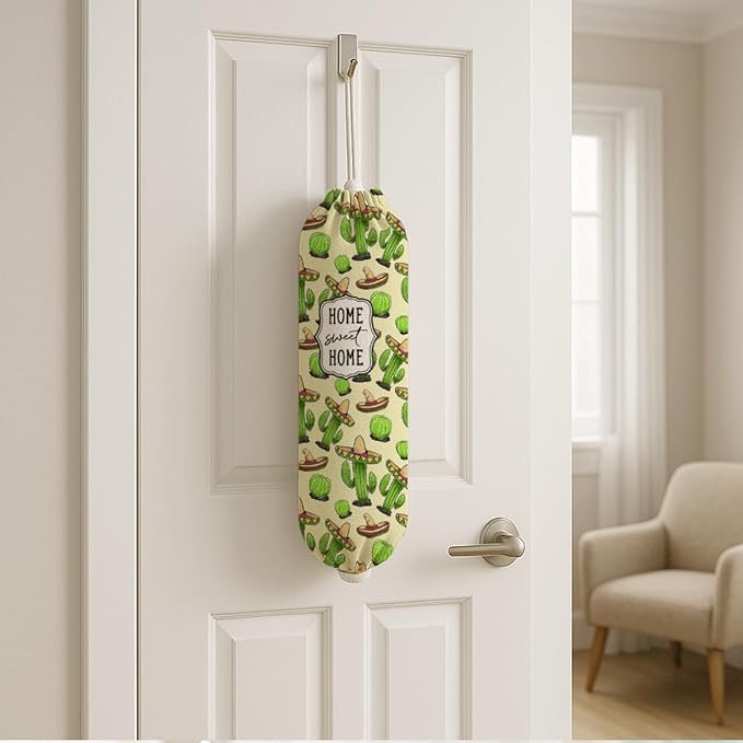 Funny Plastic Bag Holder, Home Sweet Home Plastic Bag Holder, Cactus Bags Holders for Plastics Bags Groceries Store, Reusable Grocery Sack Storage Dispenser, Kitchen Gifts For Women Family Friends