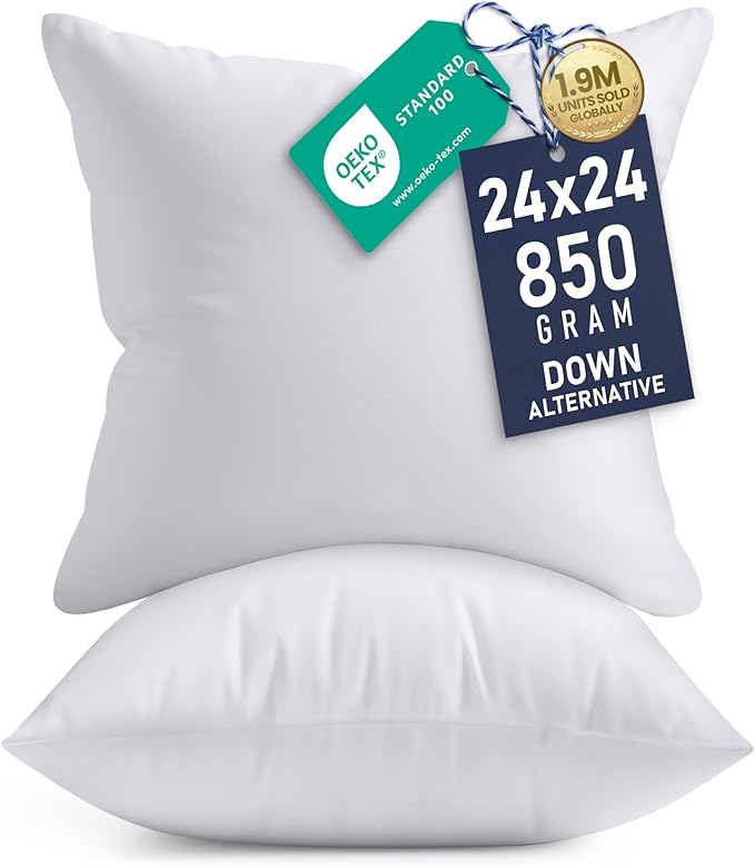 Utopia Bedding Throw Pillows Insert (Pack of 2, White) - 24 x 24 Inches Bed and Couch Pillows - Indoor Decorative Pillow