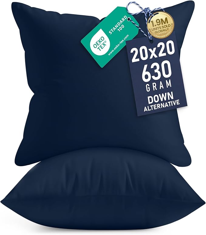 Utopia Bedding 20x20 Pillow Inserts, Set of 2, Navy – Indoor Decorative Throw Pillows for Bed, Sofa & Couch – Soft, Supportive & Fluffy Cushion Inserts