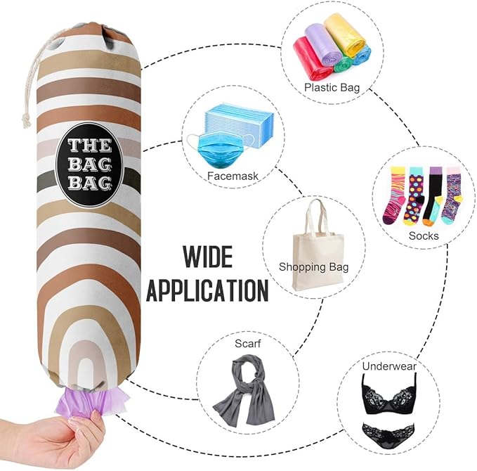 Boho Pattern Grocery Bags Holder and Organizer, Wall Mount Plastic Bags Storage Container Dispenser, Kitchen Gifts For Women Family Grandma Mom (H-26)