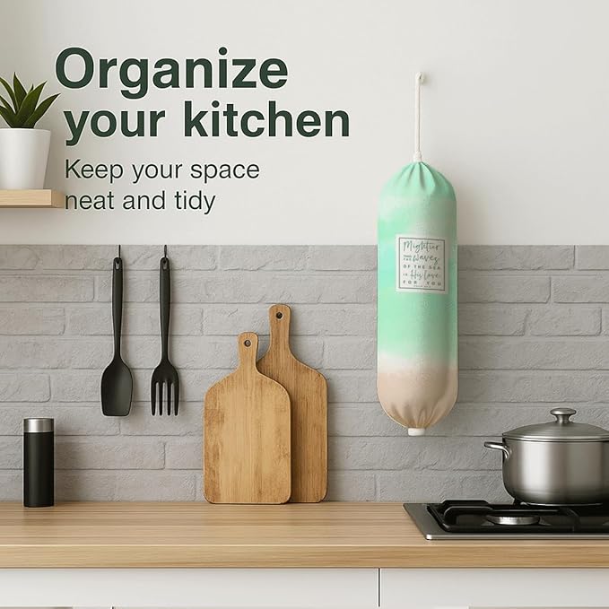 Plastic Bag Holder, Mightier Τhan The Waves of Τhe Sea is His Love for You Plastic Bag Holder, Reusable Grocery Bags Organizer, Christian Kitchen Gift for Women Plastics Bags Holders with Bible Verse