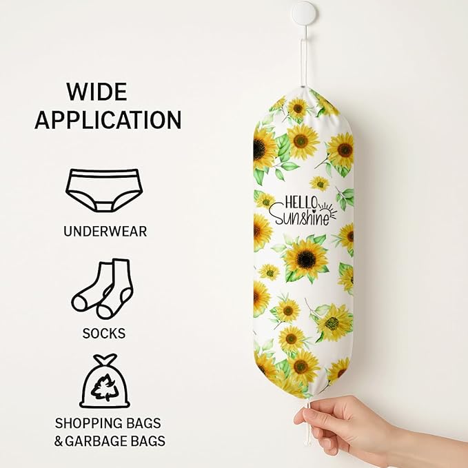 Sunflower Plastic Bag Holder, Hello Sunshine Plastic Bag Holder for Kitchen Essentials, Reusable Hanging Plastics Sack Dispenser, Floral Trash Sack Storage Dispenser for Home Decor