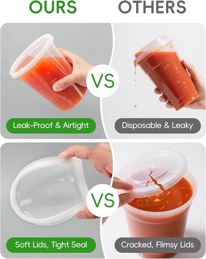 50 Pack 32 oz Plastic Food Containers with Lids BPA Free Stackable Leakproof Deli Containers for Meal Prep Slime Soup Microwave Freezer Dishwasher Safe