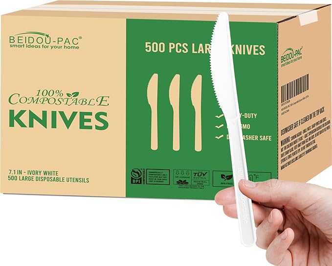 500 Count Compostable Disposable Non Plastic Knives, Large Heavy Duty Biodegradable Utensils, Eco Friendly Durable Sturdy Recyclable Knives Flatware Silverware for Party Wedding Daily Use