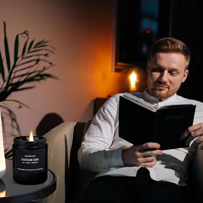 Scented Candle Set, Men Candle Set, Scented Candles for Home, Gifts for Men, 4 Pack Manly Candles Gifts for Mens Scents of Smoke Vanilla/Leather/Oak/Lavender Wood