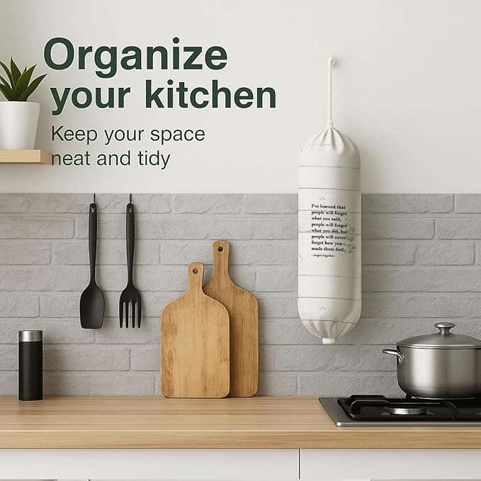 Plastic Bag Holder, Inspirational Quote Plastic Bag Holder for Kitchen Essentials, Trash Sack Storage Dispenser for Home Decor, Kitchen Gifts to Women Family Friends Grandma Mom