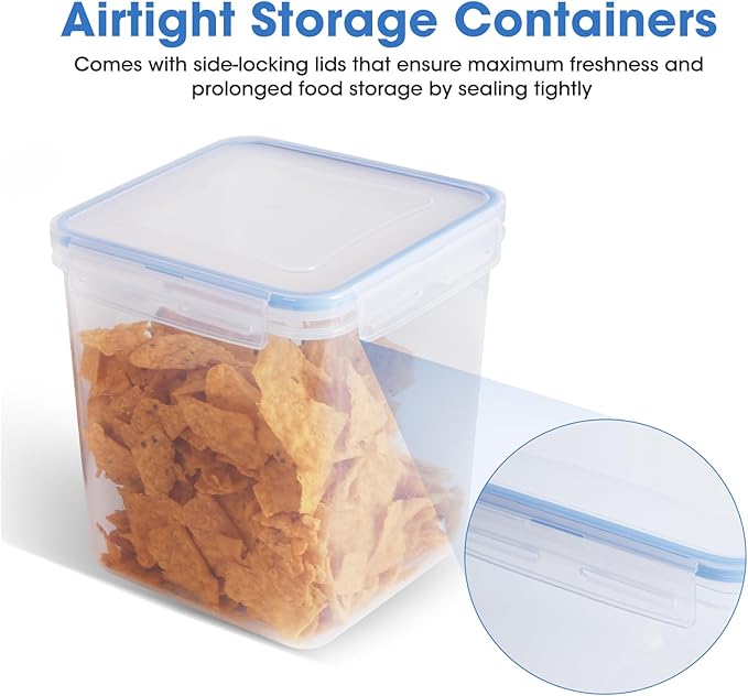 2 Pack Chip Containers for Pantry, Chip Storage Containers Suitable for Corn Chips, Potato Chips, Snacks, Grains, Sugar and Flour, 5.2L/175 Oz, Snack Storage Containers for Pantry, Fridge, and Cabinet