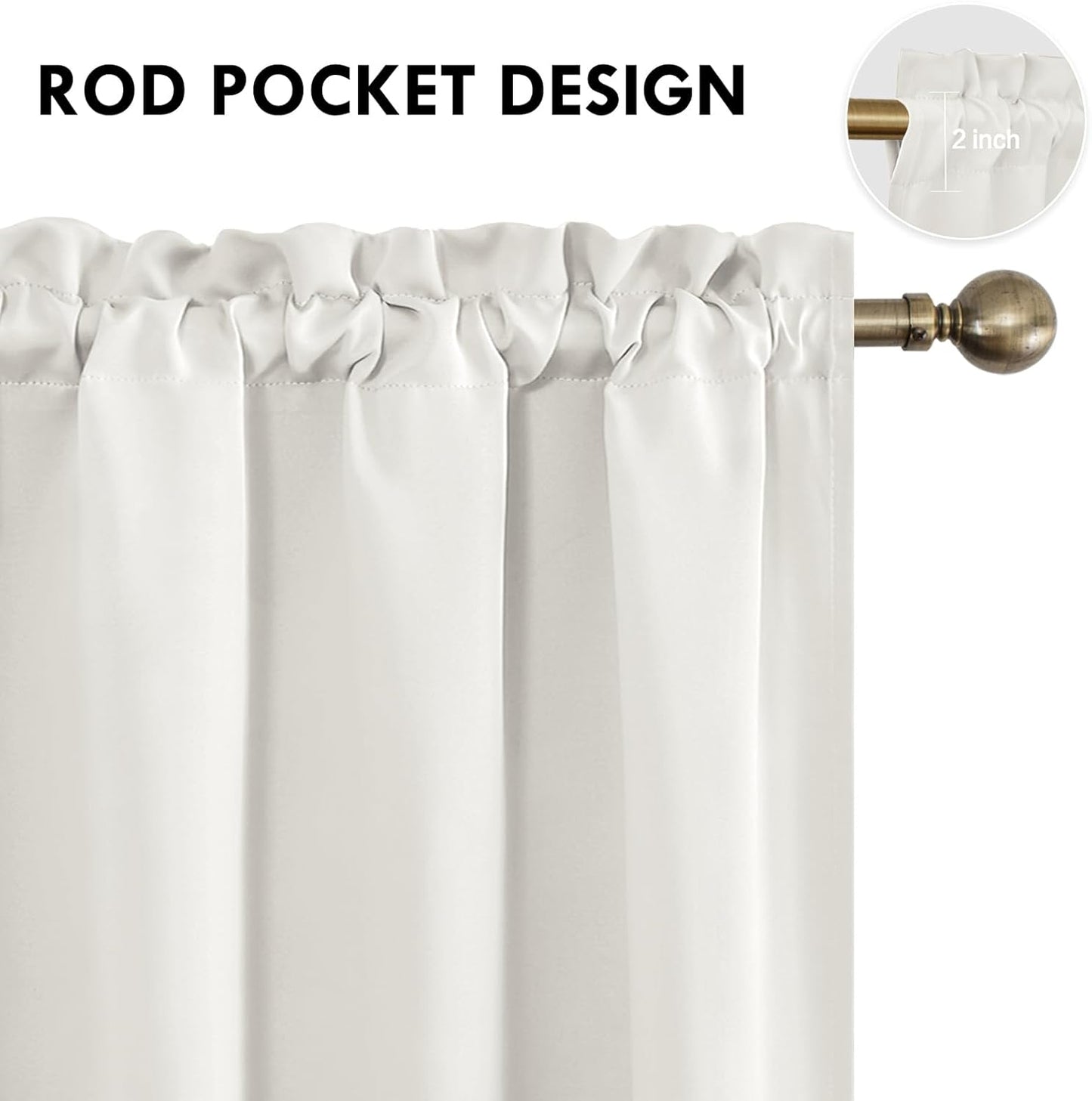 DWCN Short Ivory Blackout Curtains for Small Window, Thermal Insulated Energy Saving Room Darkening Curtains for Kitchen/Bedroom (W42 x L36 inch, Set of 2 Panels, Top of Rod Pocket)