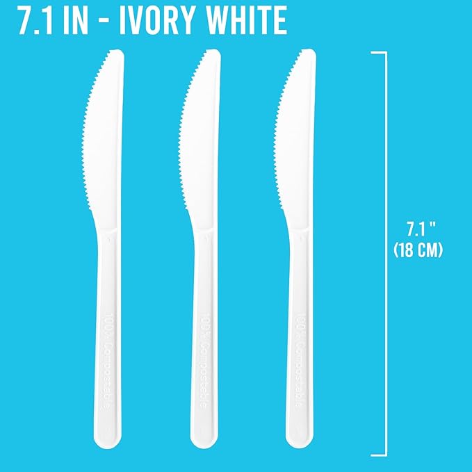 500 Count Compostable Disposable Non Plastic Knives, Large Heavy Duty Biodegradable Utensils, Eco Friendly Durable Sturdy Recyclable Knives Flatware Silverware for Party Wedding Daily Use