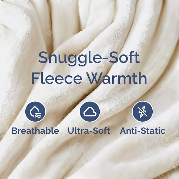 Ultra Soft Fleece Blanket Throw Size - Flannel Fleece Luxury Throw Blanket - Lightweight for Couch Bed Chair - Thick, Warm and Breathable - All Season Cozy Fuzzy, Anti-Static Microplush Bedding, Cream