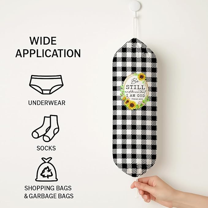 Plastic Bag Holder, Be Still And Know That I am God Plastic Bag Holder, Reusable Trash Bags Dispenser, Christian Kitchen Gifts for Women Inspirational Plastics Bags Holders with Bible Verse