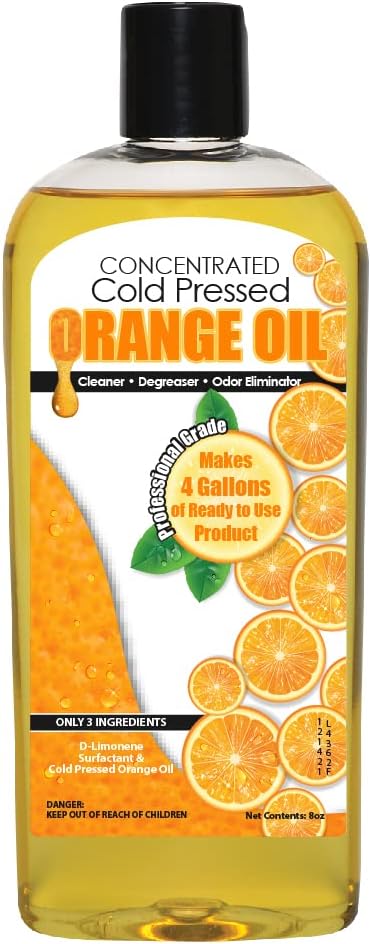 Cold Pressed Orange Oil Concentrate | 8-ounce Professional Grade All-Purpose Citrus Cleaner, Degreaser & Pet Odor Eliminator Blend | Dilutes to 4 Gallons of Finished Product | Home and Outdoor Use