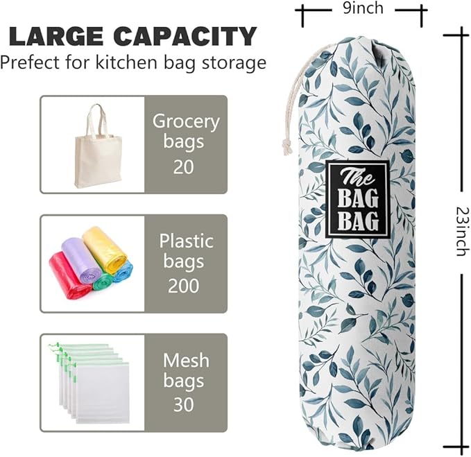 The Bag Grocery Bag Holder, Leafage Grocery Bags Holder Organizer, Wall Mount Plastic Bags Storage Container Dispensers, Kitchen Gifts For Women Family Friends Grandma Mom(E-6)