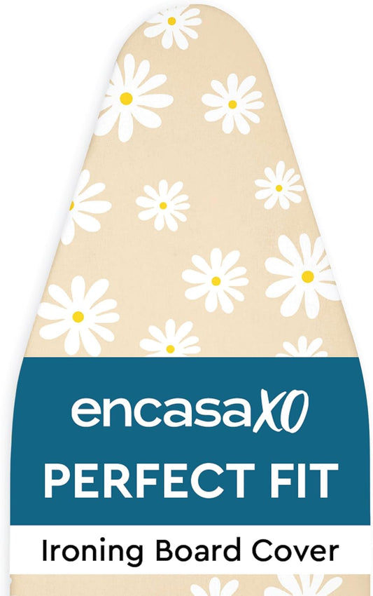 Encasa XO Ironing Board Cover and Pad 49"x18" - Thick 3mm Felt Padding, Drawstring Tightening & Lock, Easy Fit, Scorch & Stain Resistant, Fits Wide Ironing Board - Daisy Beige