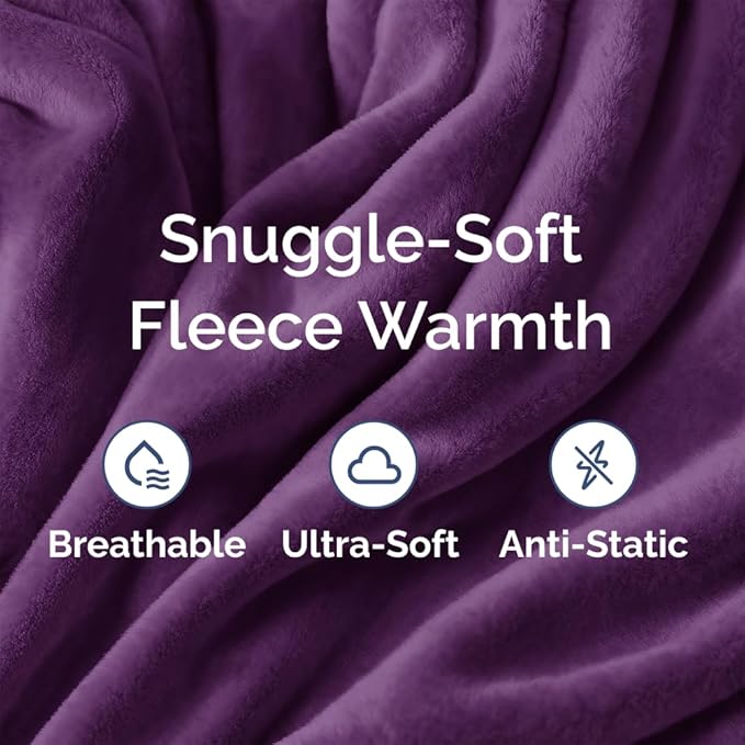 Ultra Soft Fleece Blanket Throw Size - Flannel Fleece Luxury Throw Blanket - Lightweight for Couch Bed Chair - Thick, Warm and Breathable - All Season Cozy Anti-Static Microplush Bedding, Purple