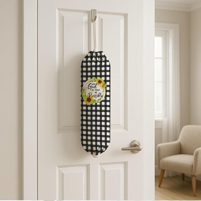 Plastic Bag Holder, with God All Things Are Possible Plastic Bag Holder, Reusable Trash Bags Organizer Home Decor, Christian Inspirational Gift for Women Plastics Bags Holders with Bible Verse