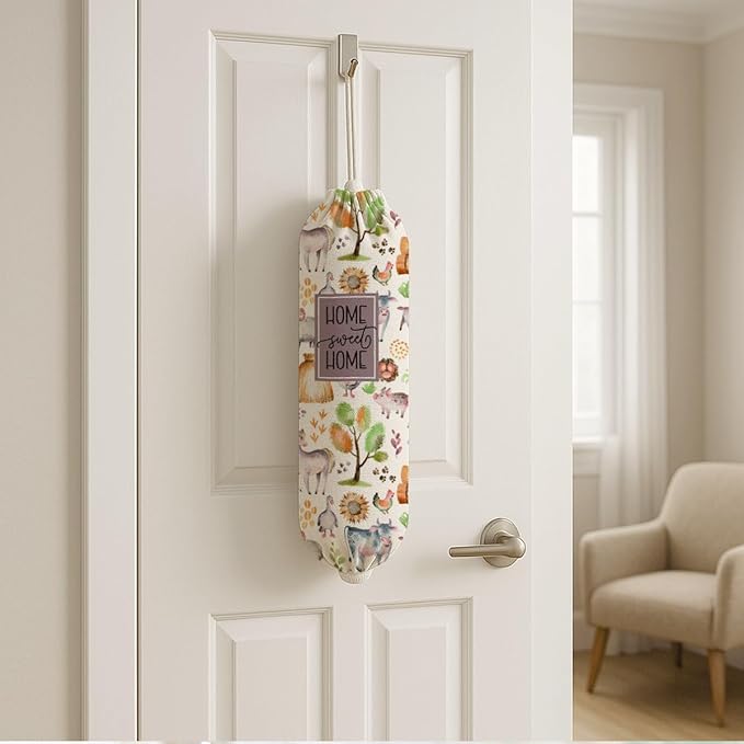 Plastic Bag Holder, Home Sweet Home Plastic Bag Holder, Farm Animals Bags Holders for Grocery Bags Groceries Store, Reusable Plastics Sack Storage Dispenser for Kitchen Decor