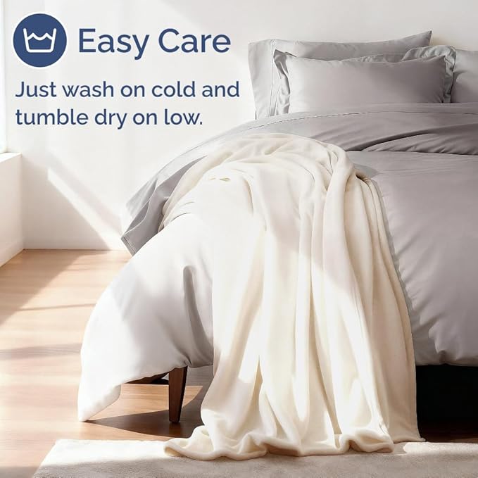 Ultra Soft Fleece Blanket Throw Size - Flannel Fleece Luxury Throw Blanket - Lightweight for Couch Bed Chair - Thick, Warm and Breathable - All Season Cozy Fuzzy, Anti-Static Microplush Bedding, Cream