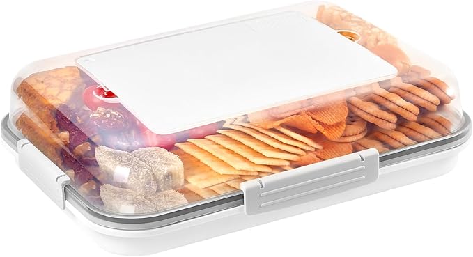 Airtight Snack Storage Container with Cutting Board Lid – Dishwasher Safe, Stackable Food Box with Ice Pack Compartment & Removable Divider for Fridge, Picnic & Travel