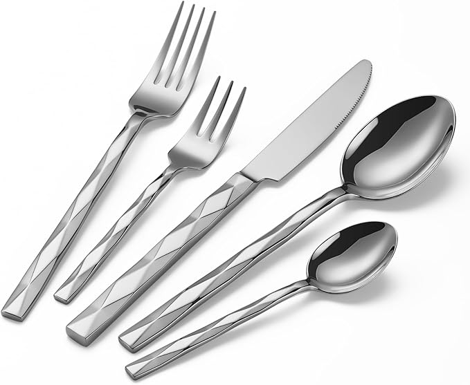 Silverware Set, Luxury 30-Piece Flatware Set for 6, Cutlery Set Stainless Steel, Diamond Cut Pattern, Home, Wedding & Party, 18/10 Stainless Steel Tablewaret & Dishwasher Safe Utensils.