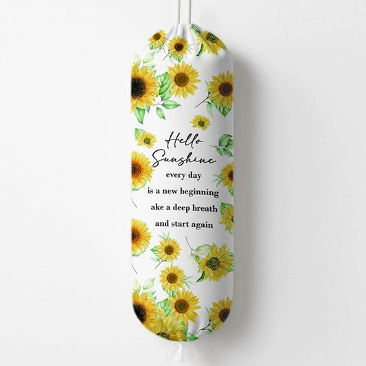 Sunflower Plastic Bag Holder, Hello Sunshine Plastic Bag Holder for Kitchen Essentials, Bags Holders for Plastics Bags Groceries Store, Floral Reusable Trash Sack Storage Dispenser to Home Decor