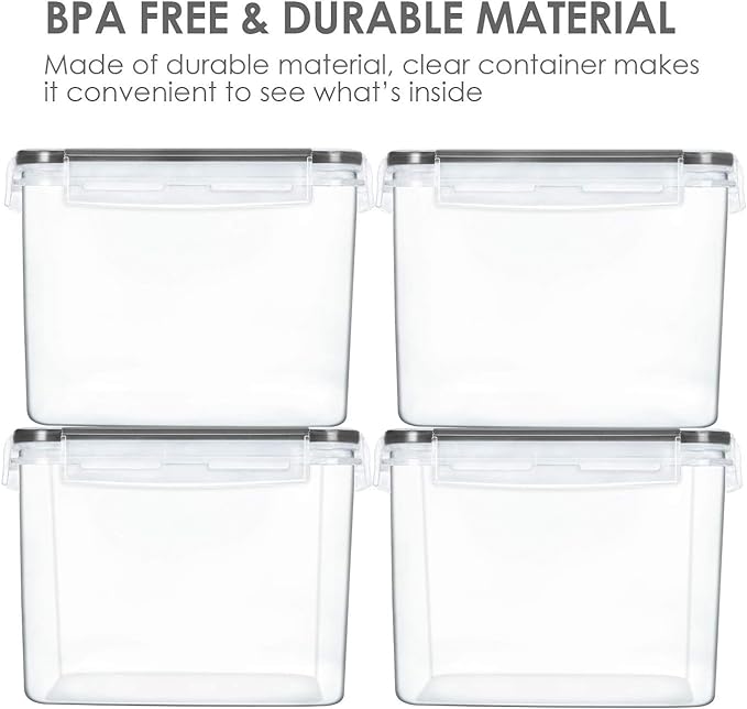 Vtopmart Food Storage Containers 3.3 quart / 3.6L, 4 Pieces BPA Free Plastic Airtight Canister for Flour, Sugar, Baking Supplies, with 4 Measuring Cups and 24 Labels,Black