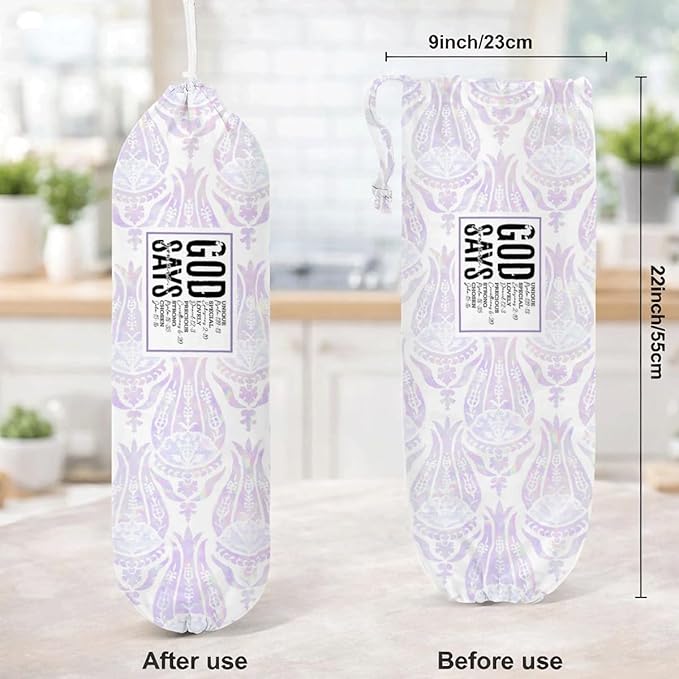 Plastic Bag Holder, God Says You Are Plastic Bag Holder Christian Decor, Reusable Hanging Trash Bags Dispenser, Wall Mount Grocery Sack Storage Container Dispensers, Kitchen Decor