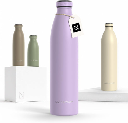 LARS NYSØM Stainless Steel Insulated Water Bottle 12oz 17oz 25oz 34oz 51oz | Insulated Thermo Flask for Hot and Cold Beverages | Leakproof Drinking Bottle (Lavender Purple, 33.9oz)